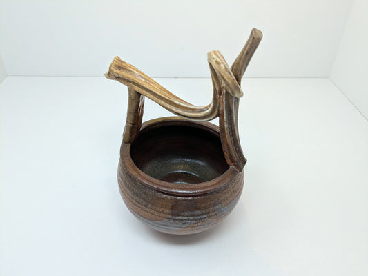Gordon Hutchens Studio Pottery Vessel with Vine Trunk-Inspired Handle