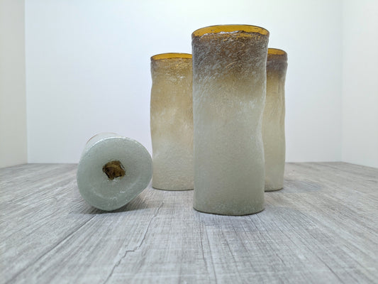 Vintage Sea Foam Dimple Pinched Hand Blown Tumblers | Set of 4 MCM Amorphous Mexican Glassware SET1