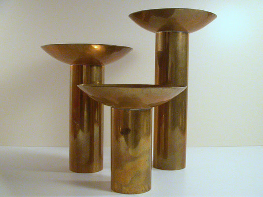 Mid Century Copper Candle Stands, Set of 3 Vintage Brass Candle Stands, Harold Alfred Design