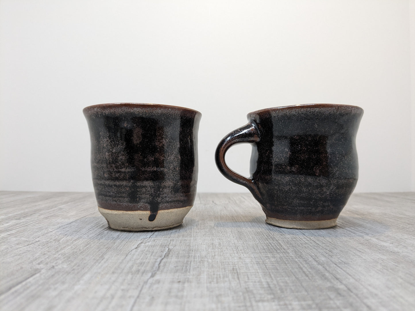 Heinz Laffin Mugs | Pair of Stoneware Mugs | Tenmoku Glaze