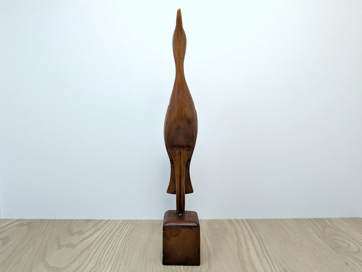 Hand Carved Wood Heron | Vintage Folk Art Wood Bird Carving