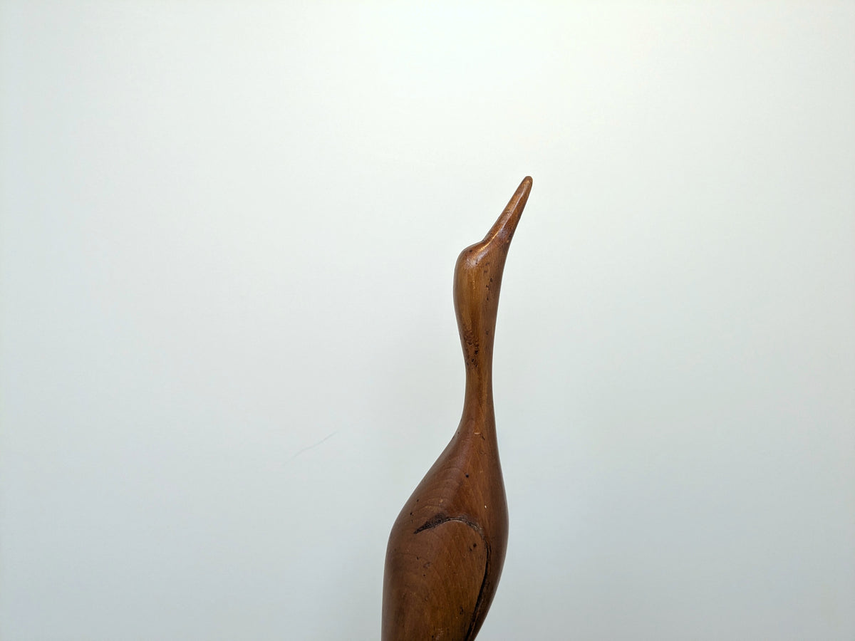 Hand Carved Wood Heron | Vintage Folk Art Wood Bird Carving