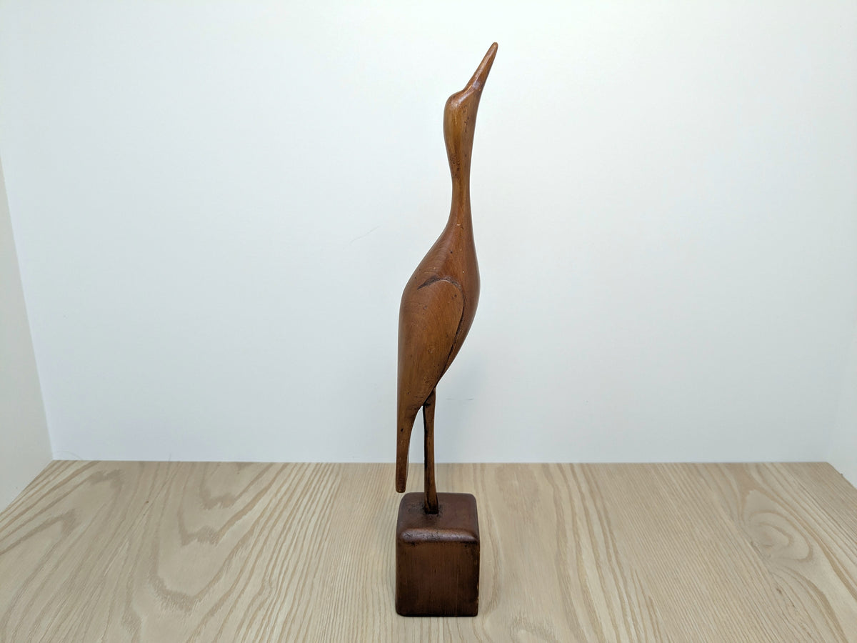 Hand Carved Wood Heron | Vintage Folk Art Wood Bird Carving