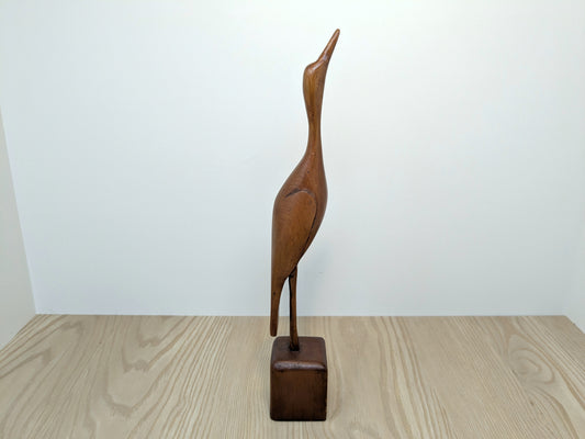 Hand Carved Wood Heron | Vintage Folk Art Wood Bird Carving