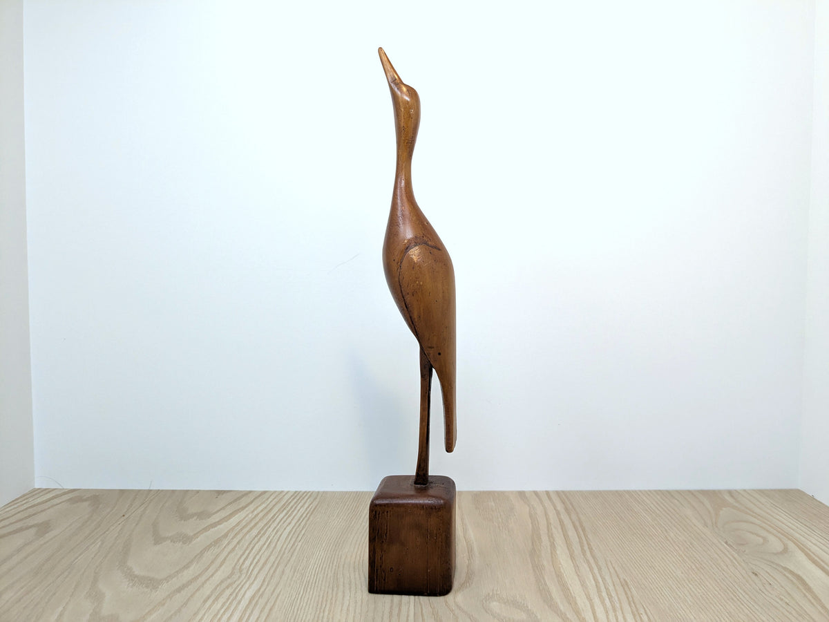 Hand Carved Wood Heron | Vintage Folk Art Wood Bird Carving