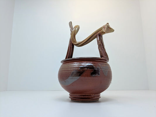 Gordon Hutchens Studio Pottery Vessel with Vine Trunk-Inspired Handle