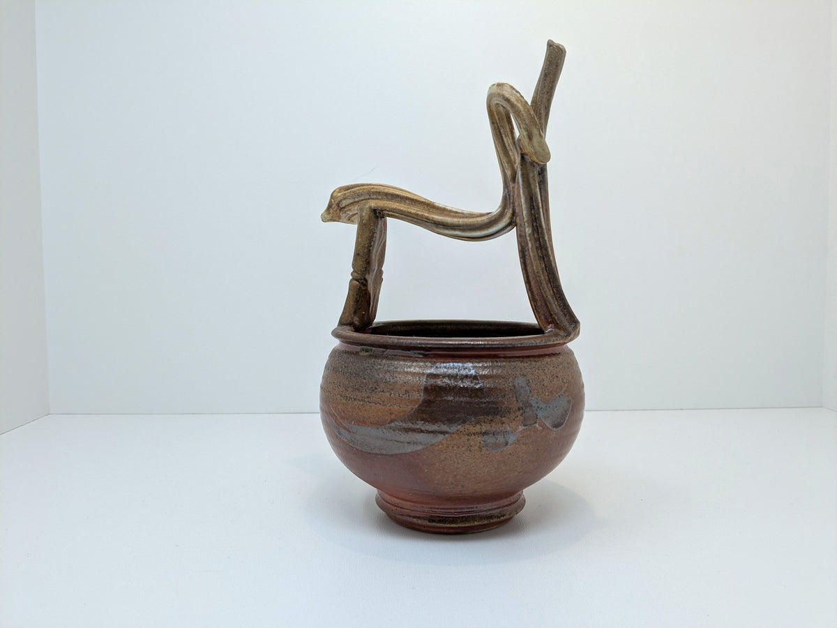 Gordon Hutchens Studio Pottery Vessel with Vine Trunk-Inspired Handle