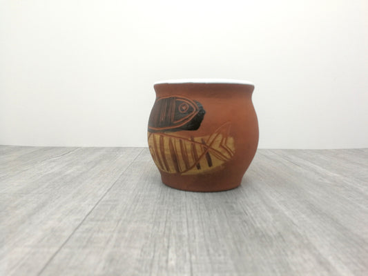 Stylized Fish Fossil Mug | Mid Century Ceramic Mug | White Inner Glaze