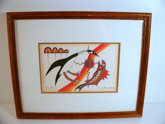 Jackson Beardy Lithograph "LOON & FISH", Vintage Graphic Art