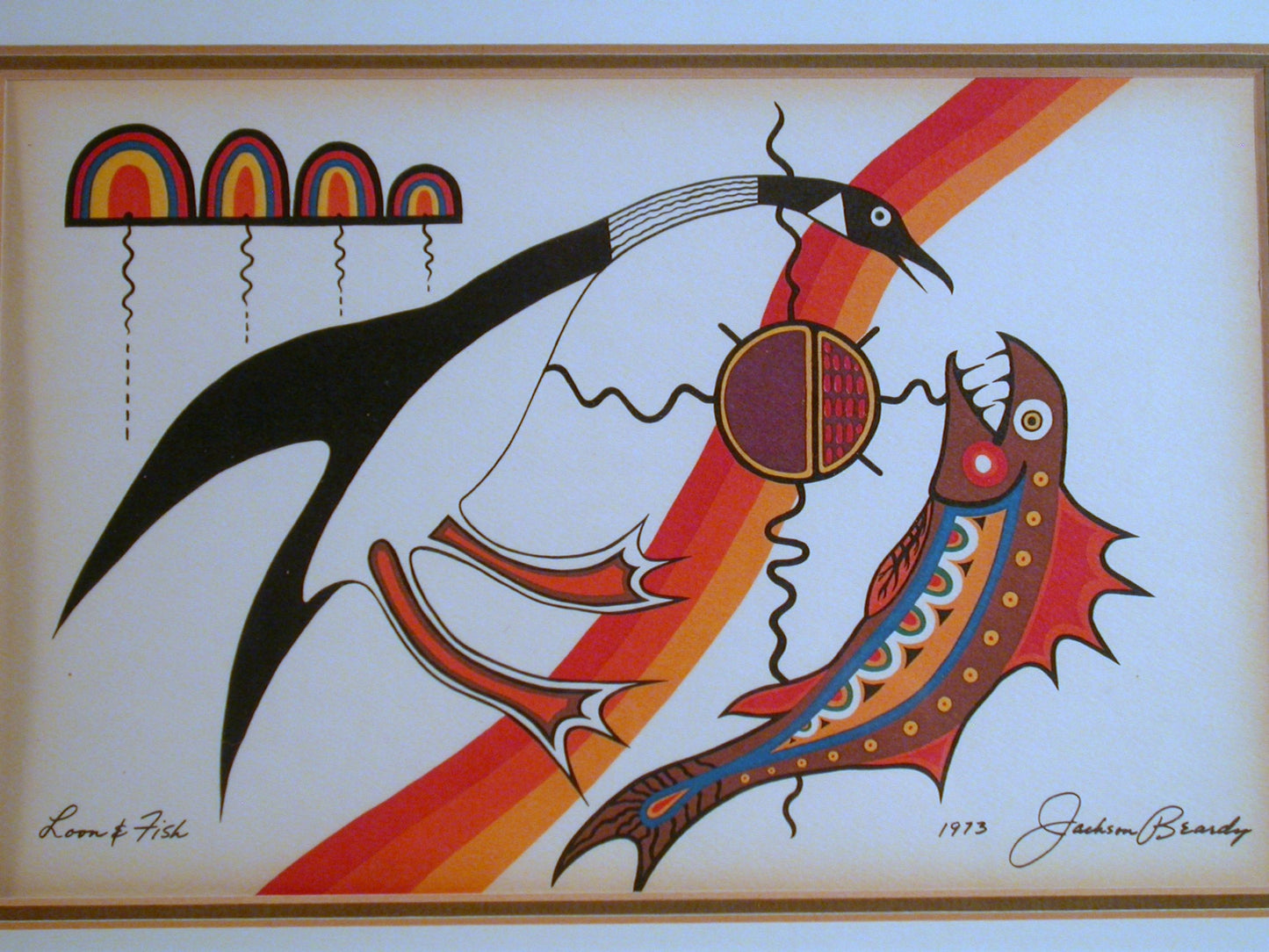 Jackson Beardy Lithograph "LOON & FISH", Vintage Graphic Art