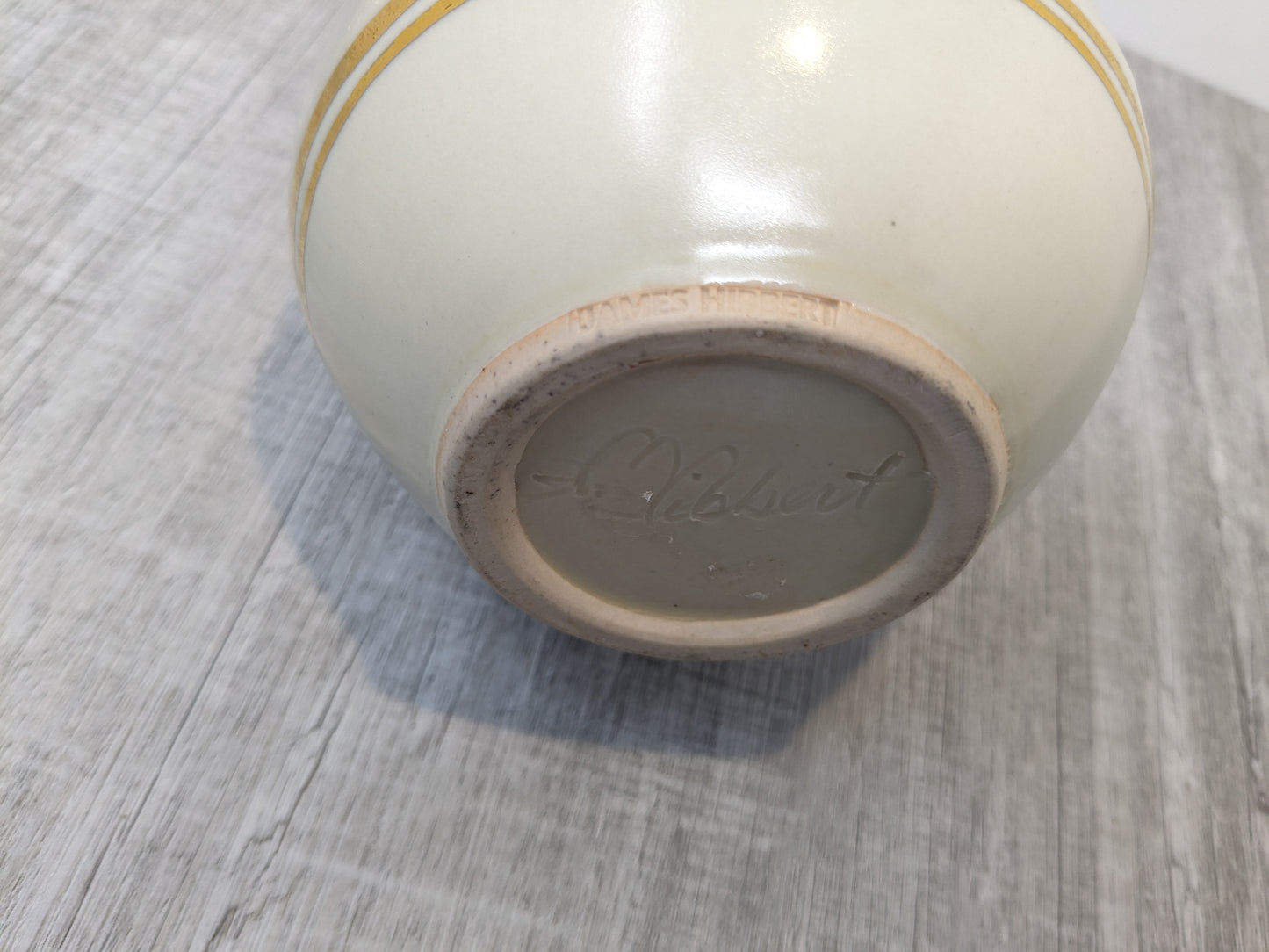 James Hibbert Studio Pottery Vase | Spiral Vase with Gold Ring Highlights