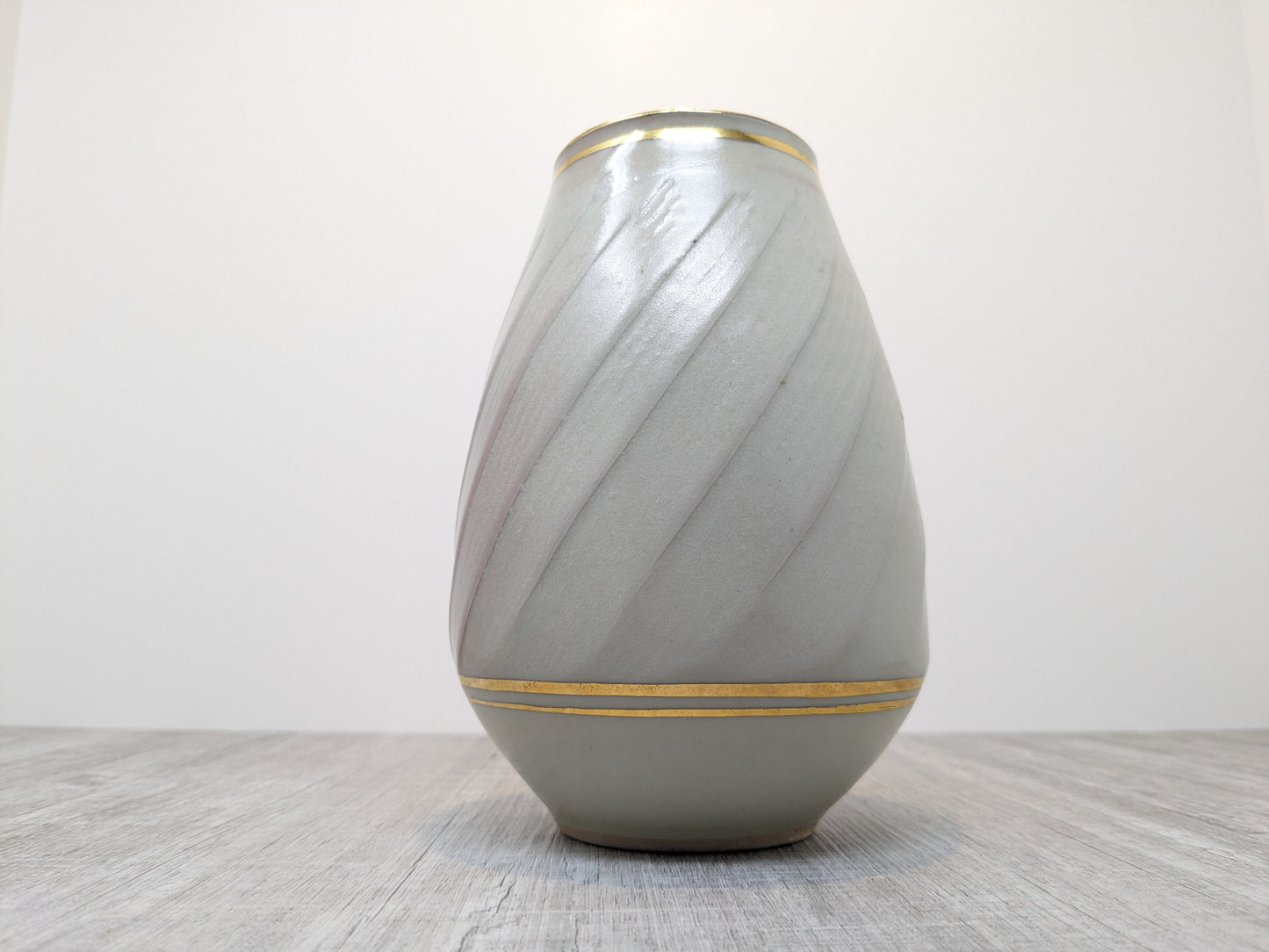 James Hibbert Studio Pottery Vase | Spiral Vase with Gold Ring Highlights
