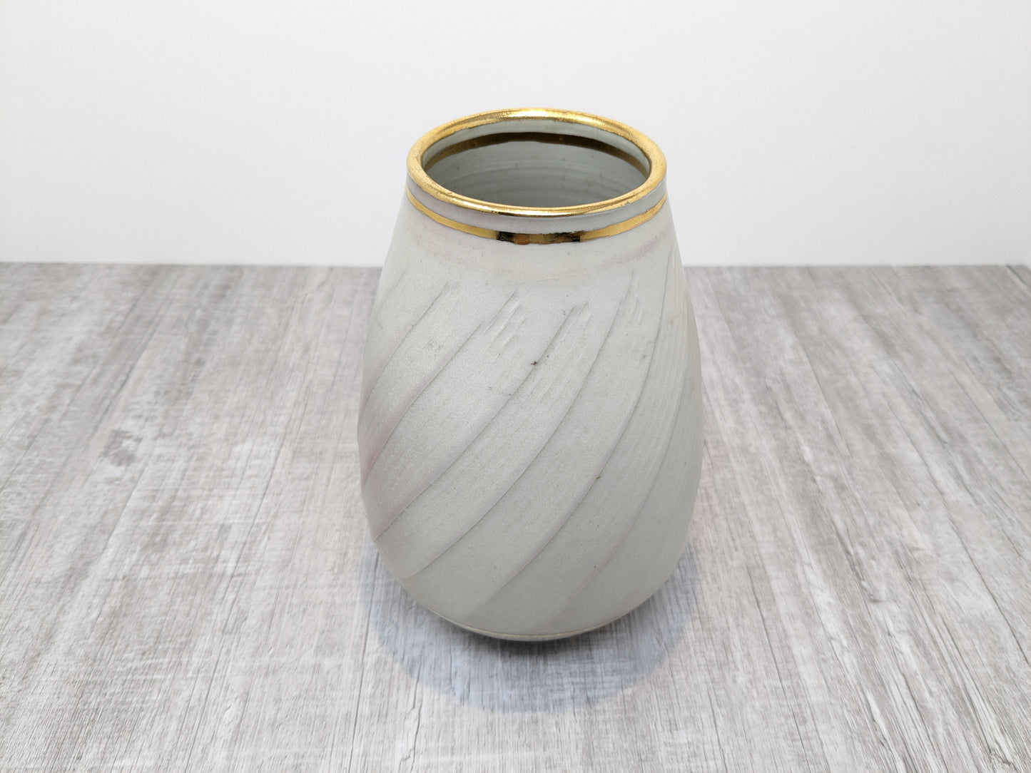 James Hibbert Studio Pottery Vase | Spiral Vase with Gold Ring Highlights
