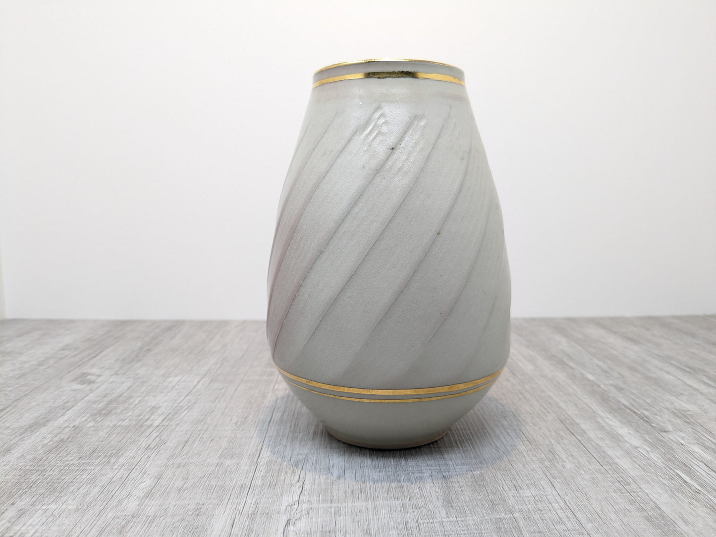 James Hibbert Studio Pottery Vase | Spiral Vase with Gold Ring Highlights