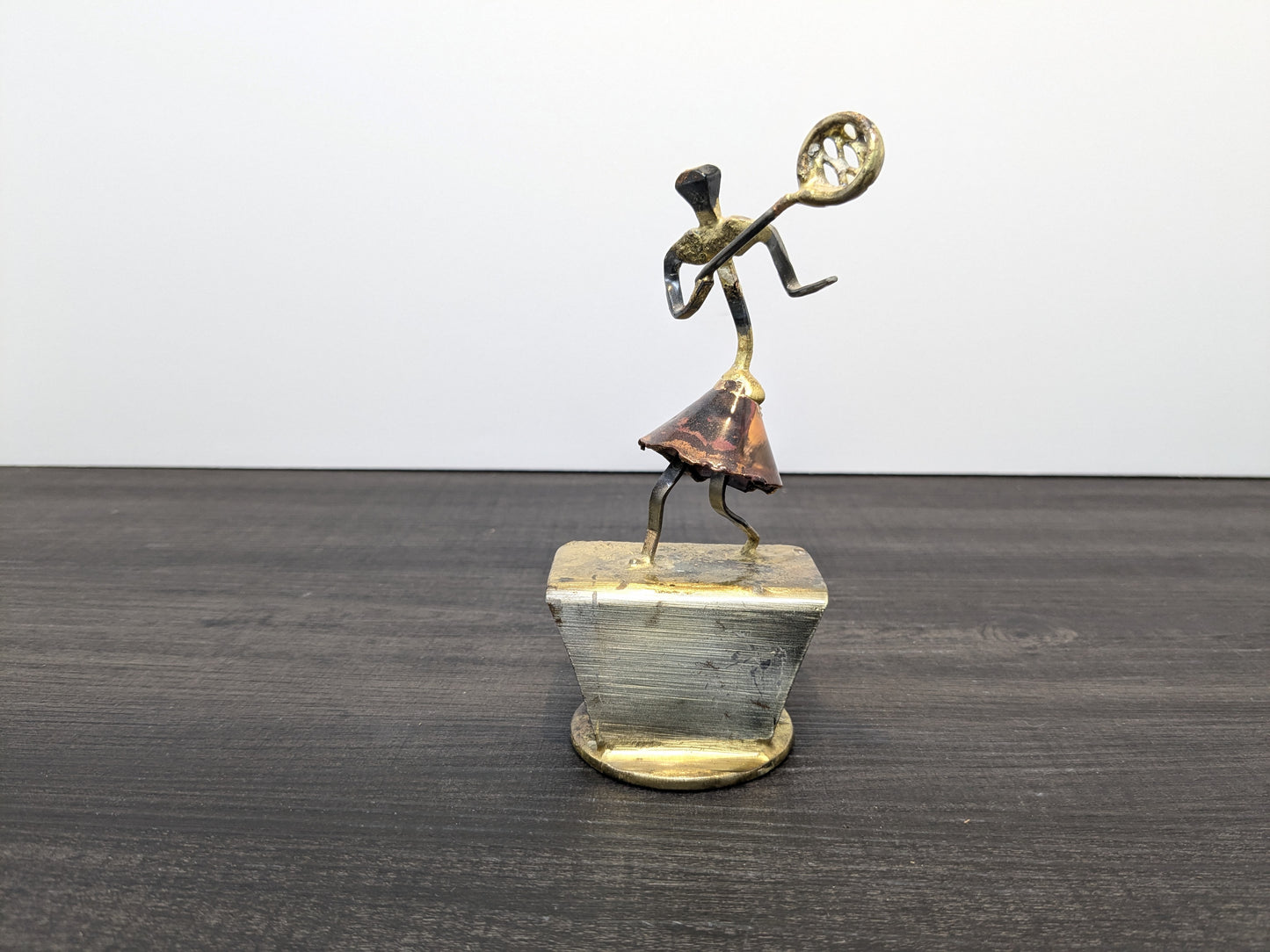 Brutalist Brass, Metal and Enamel Tennis Sculpture | KUZA Original Designs