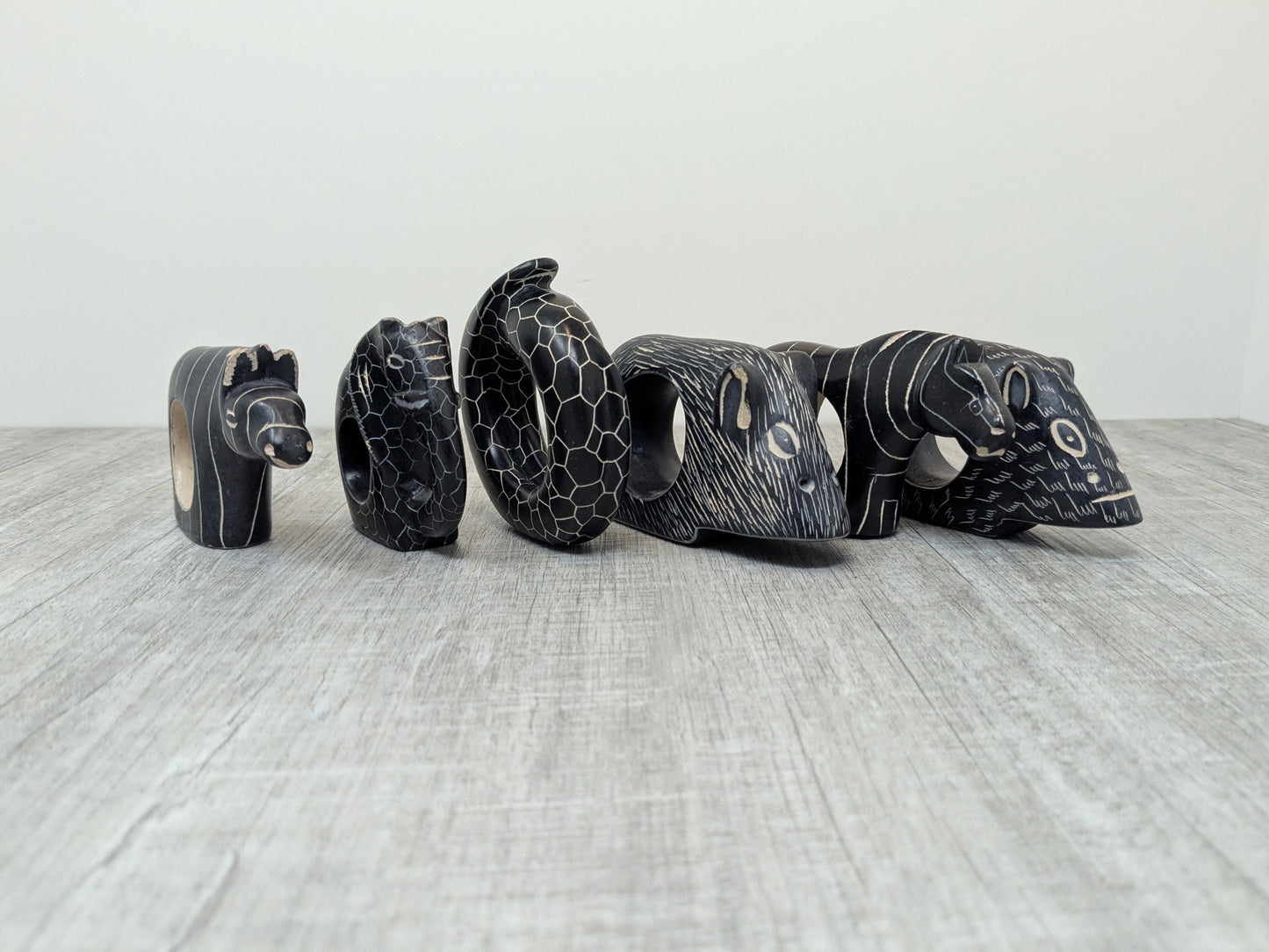 TABAKA / KE Vintage Soapstone Napkin Rings | Safari Animals