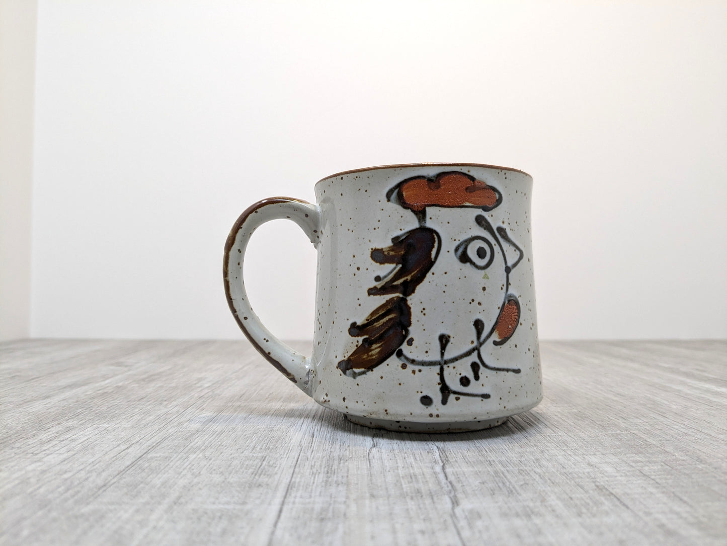 Vintage Ceramic Mug | Mid Century Stoneware Mug with Stylized Rooster Graphic