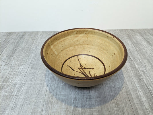 Mary Fox Studio Pottery | Ceramic Stoneware Bowl with Wild Grass / Bull Rush Brush Strokes | Early 1980's Mary Fox Pottery