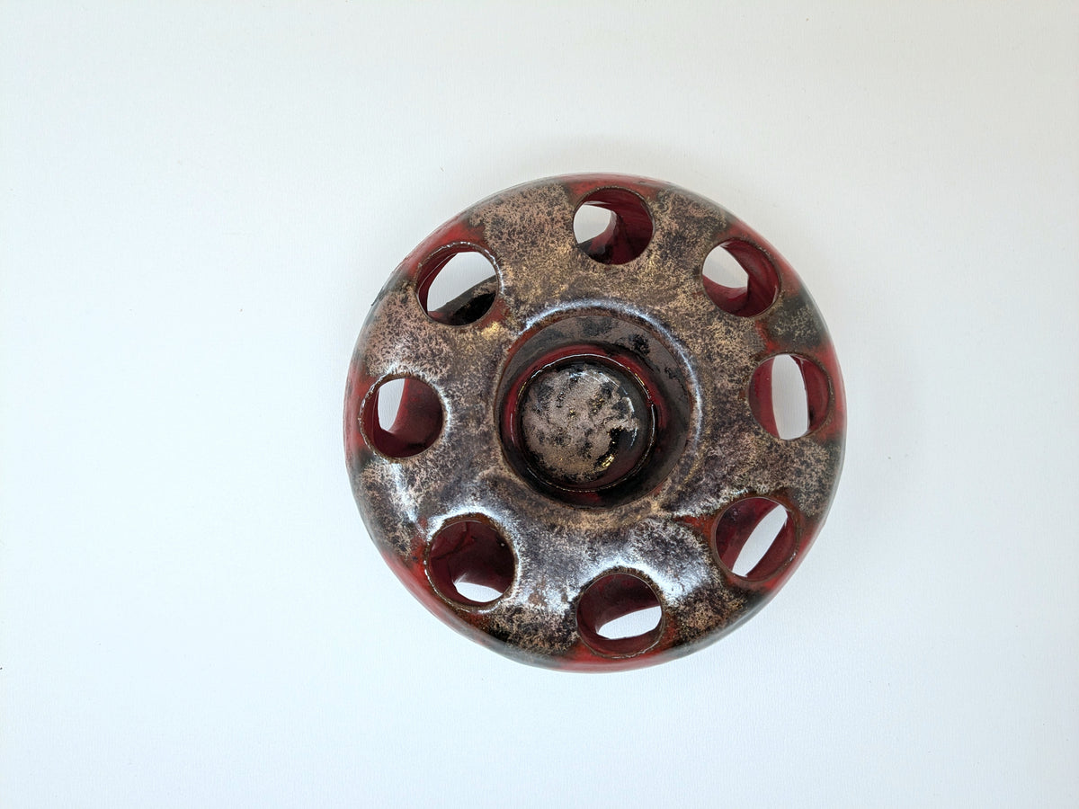 1968 Signed Stoneware Luminary with Red & Black Fat Lava-Style Glaze
