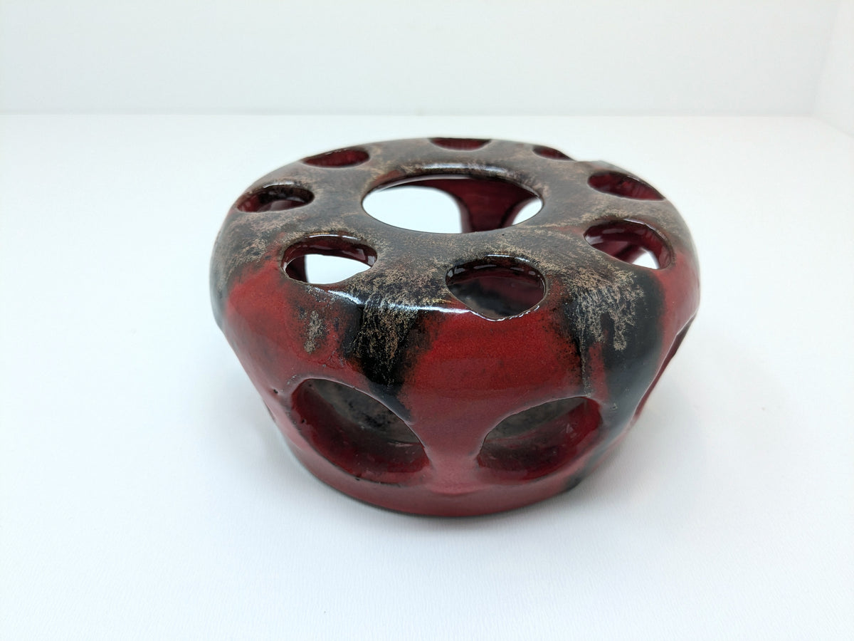 1968 Signed Stoneware Luminary with Red & Black Fat Lava-Style Glaze