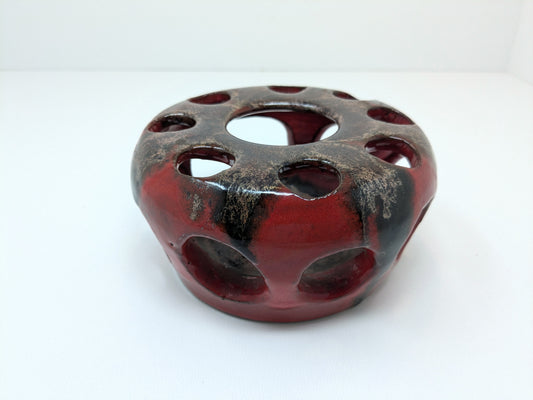 1968 Signed Stoneware Luminary with Red & Black Fat Lava-Style Glaze