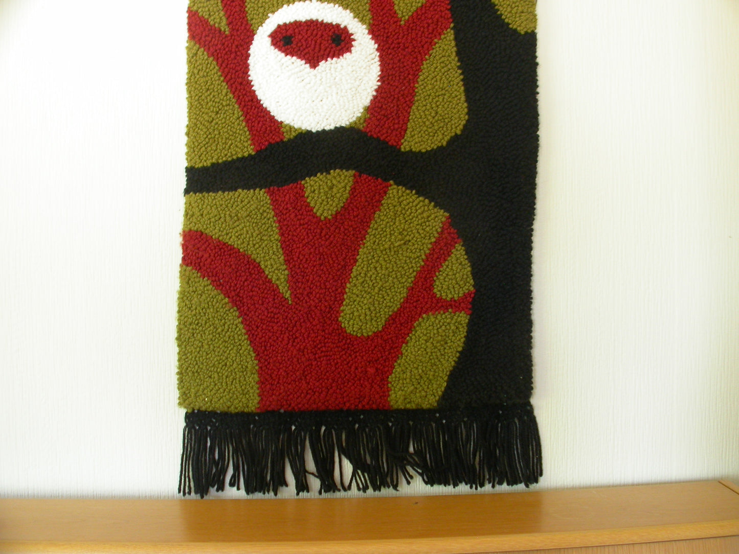 Wool Hook and Loop Mid Century Abstract Owl Wall Tapestry, Vintage Modernist Wool