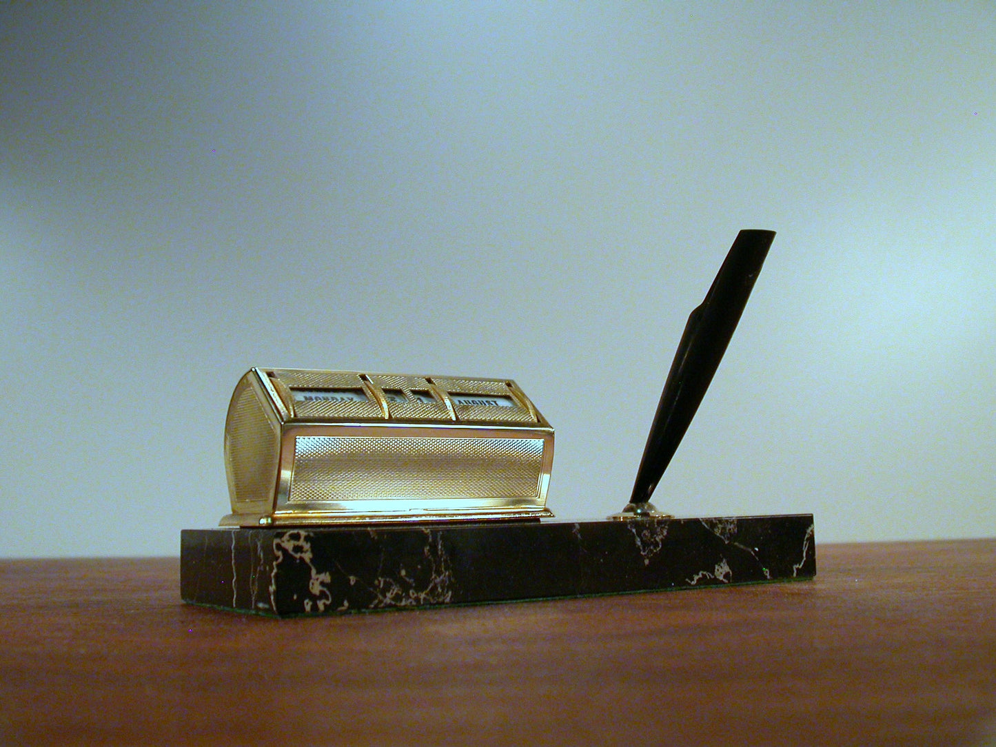 Black Marble, Desk Calendar and Pen Holder, Vintage Office Supply