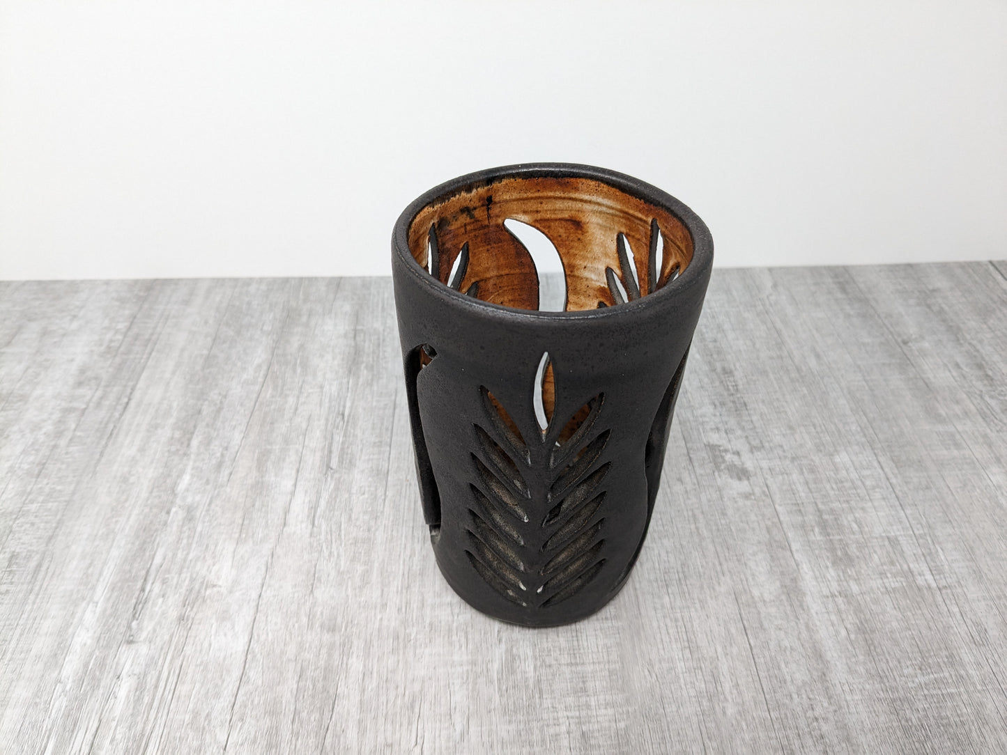 Mary Osborne Studio Pottery | Candle Holder | Cut Out Design | BC Pottery
