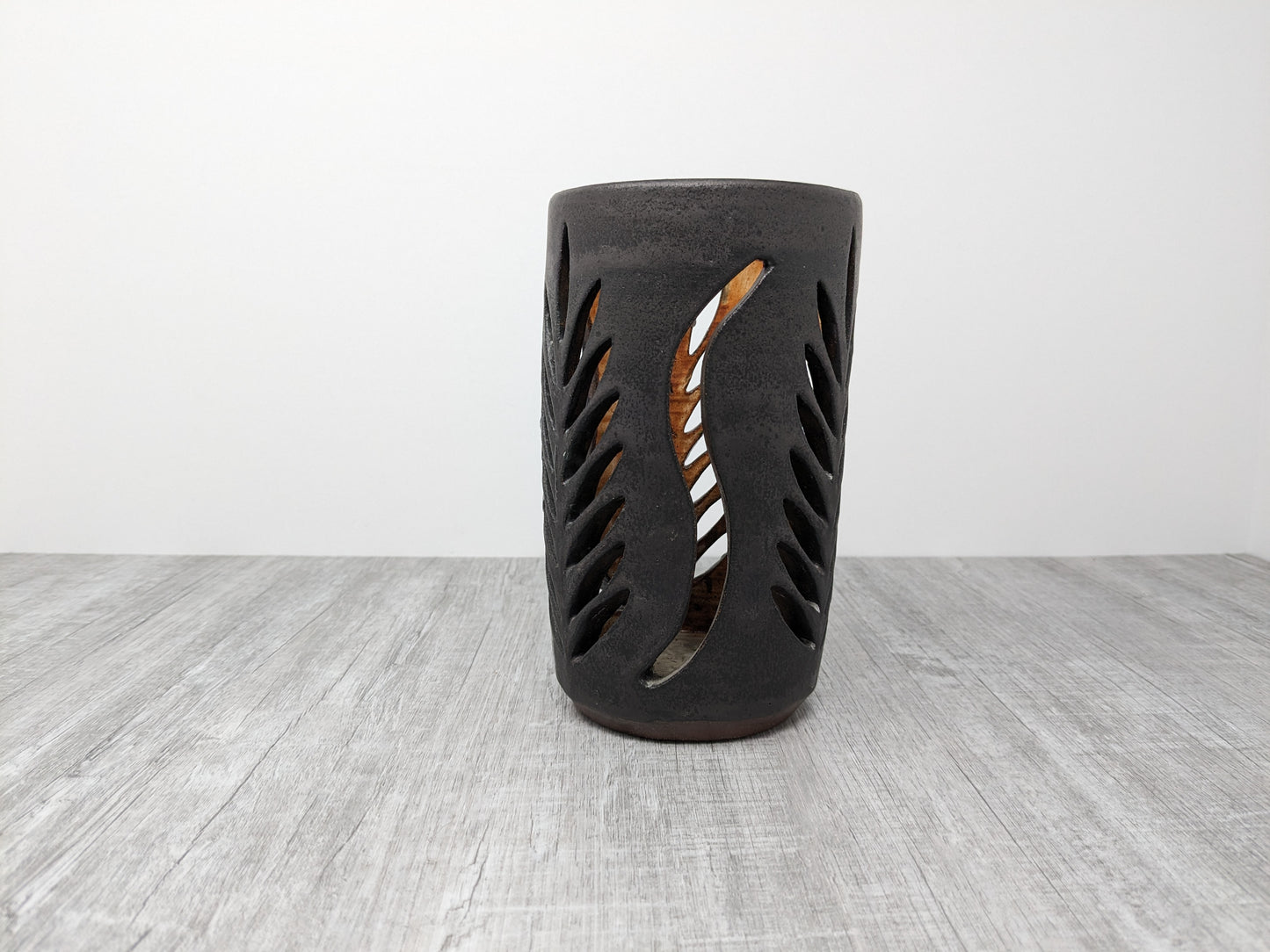 Mary Osborne Studio Pottery | Candle Holder | Cut Out Design | BC Pottery