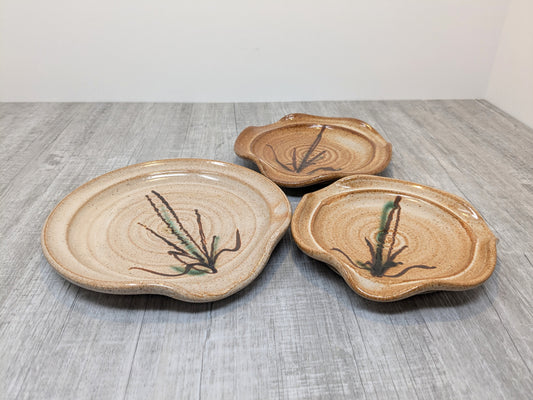 Mary Fox Studio Pottery | Set of 3 small snack plates | Foxtail Brush Strokes | Early 1980's Mary Fox