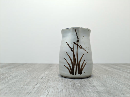 Mary Fox Studio Pottery | Small Ceramic Jug / Creamer with Wild Grass / Bull Rush Brush Strokes | Early 1980's Mary Fox Pottery