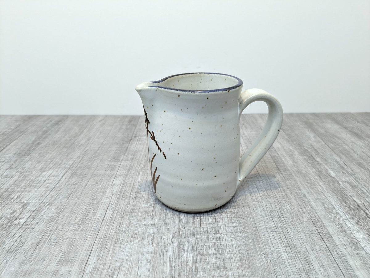 Mary Fox Studio Pottery | Small Ceramic Jug / Creamer with Wild Grass / Bull Rush Brush Strokes | Early 1980's Mary Fox Pottery