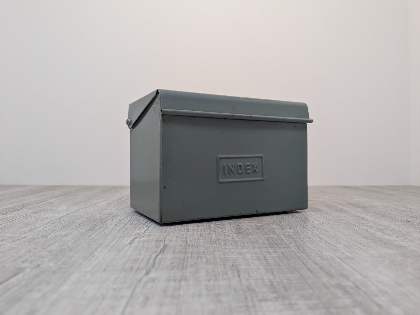Gray Powder Coated Metal Index Box | Vintage Office Storage