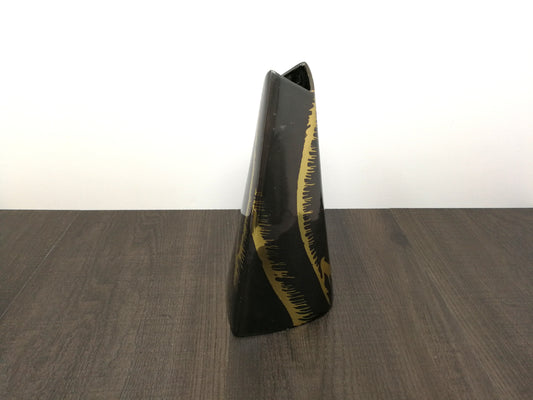 Postmodern Brass Vase | Metal Vase in the style of James Johnston | Gray Patina Brass with Polished Brass Abstract Design