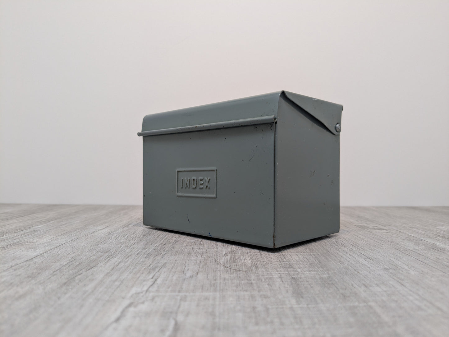 Gray Powder Coated Metal Index Box | Vintage Office Storage