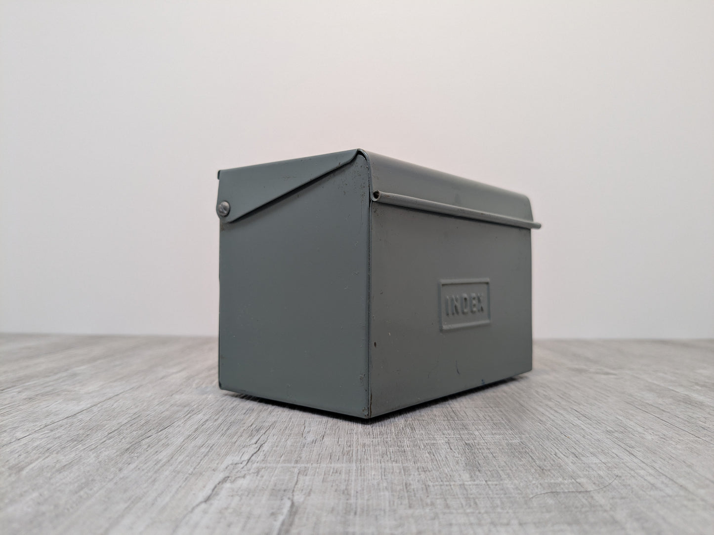Gray Powder Coated Metal Index Box | Vintage Office Storage