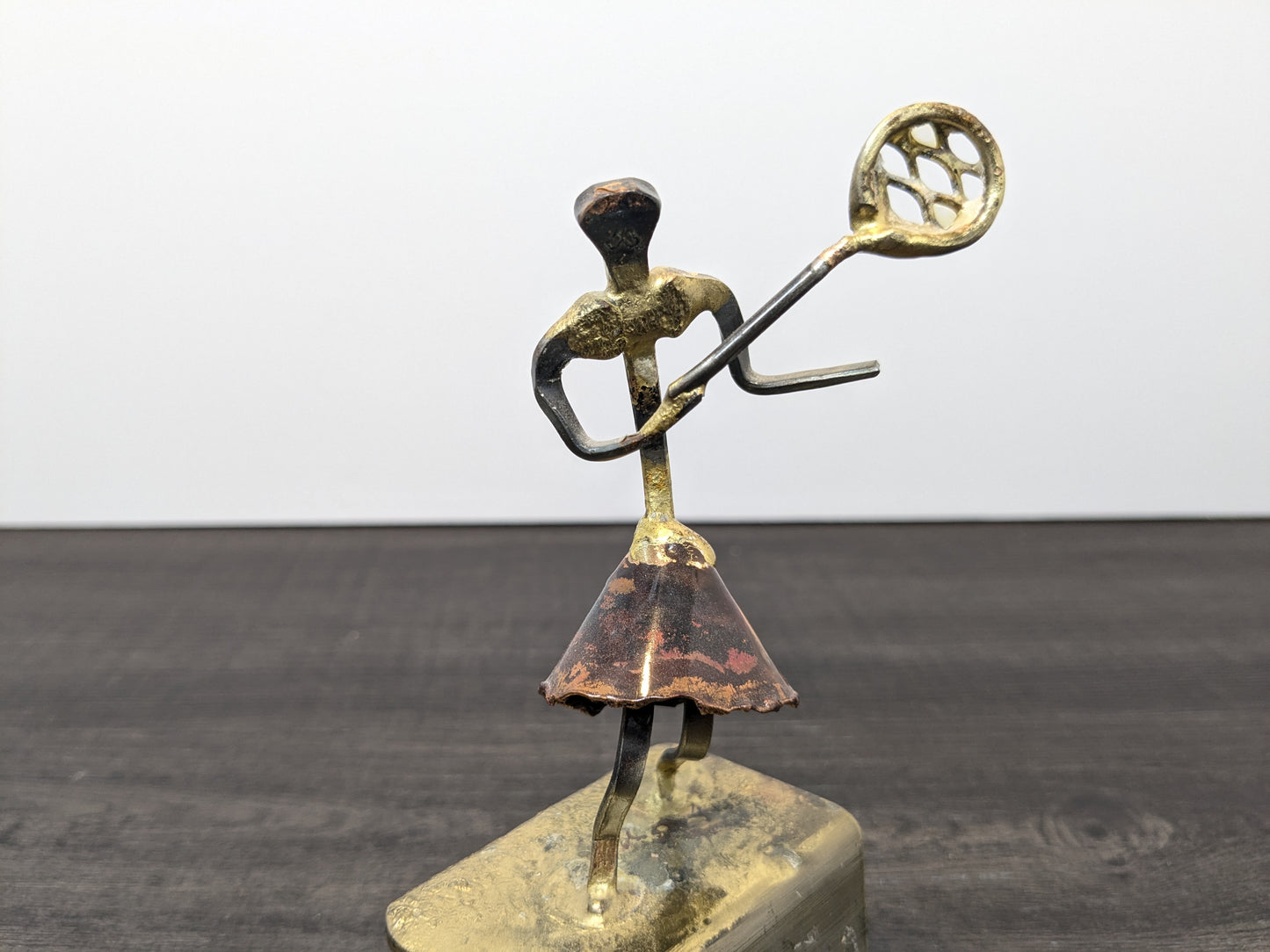 Brutalist Brass, Metal and Enamel Tennis Sculpture | KUZA Original Designs