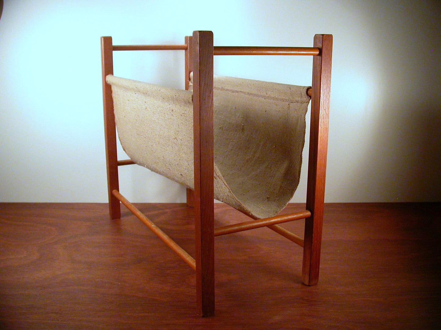 Teak Magazine Rack, Mid Century Teak Magazine Rack with Canvas Liner