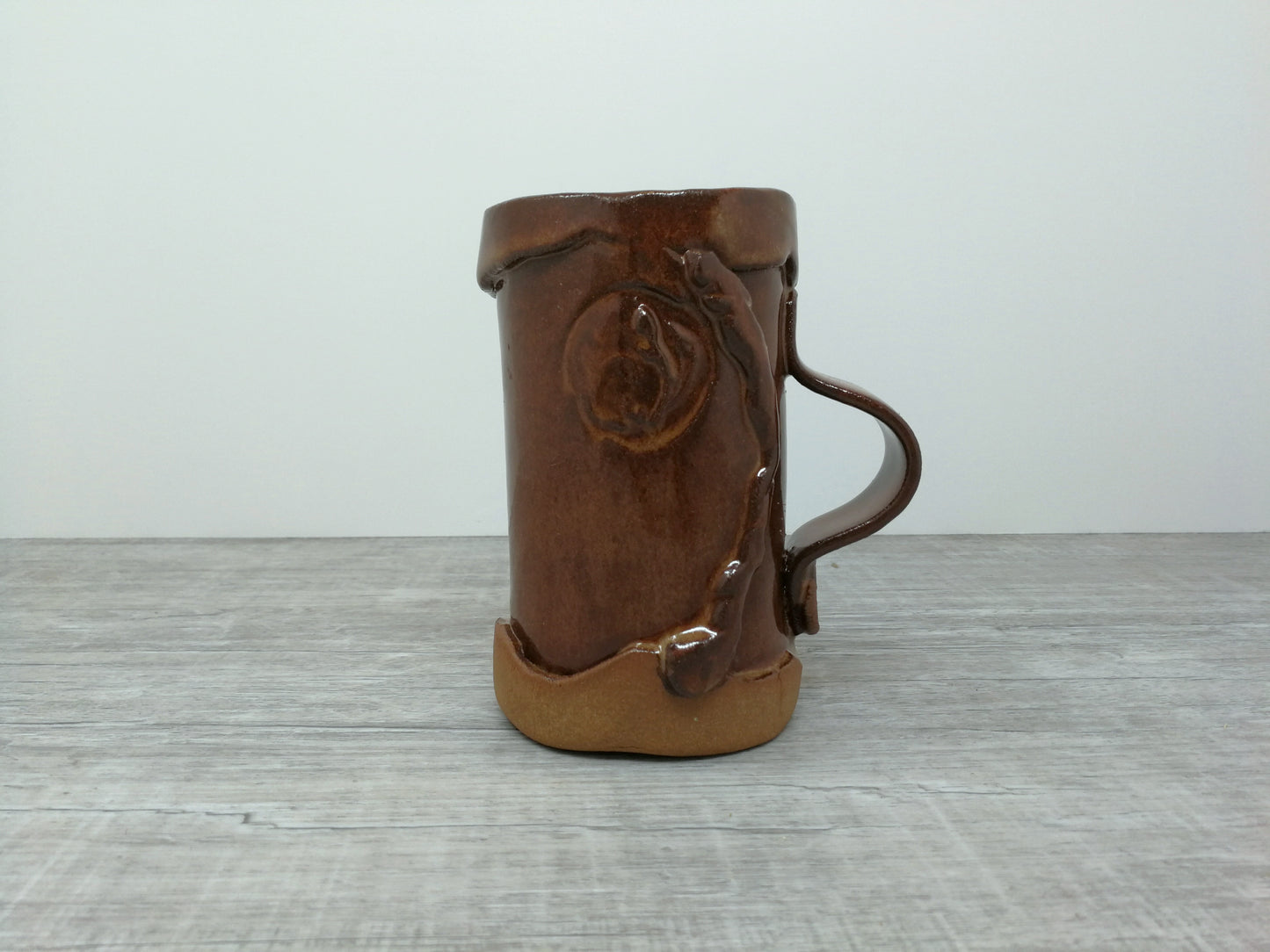 Studio Pottery Mug | Hand Throw Art Pottery Mug | Brown Glaze with Natural Clay Highlights