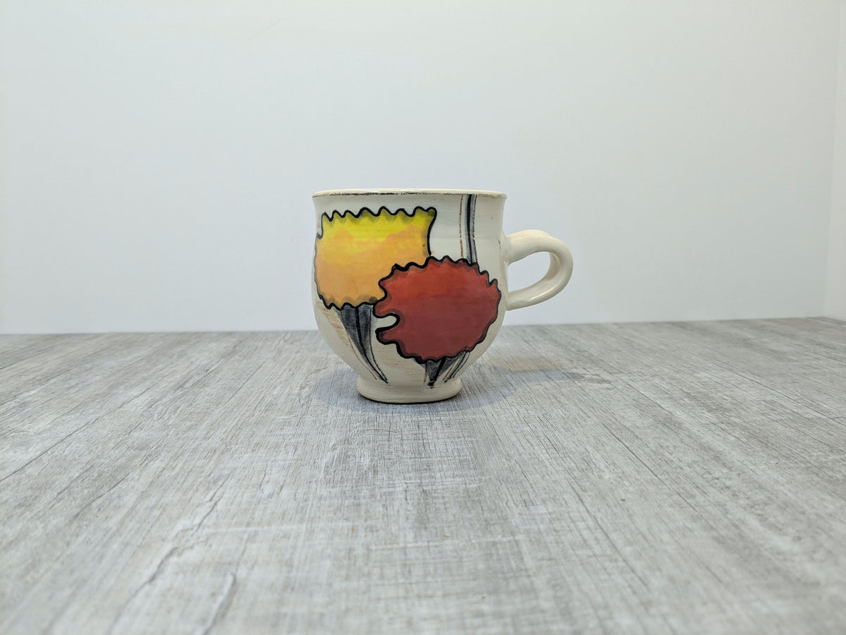 Ceramic Cup Bright Abstract Poppy Design | Hand Made