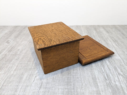 Vintage Oak Wood Box | Removable Lid | Felt Interior | Keepsake Box