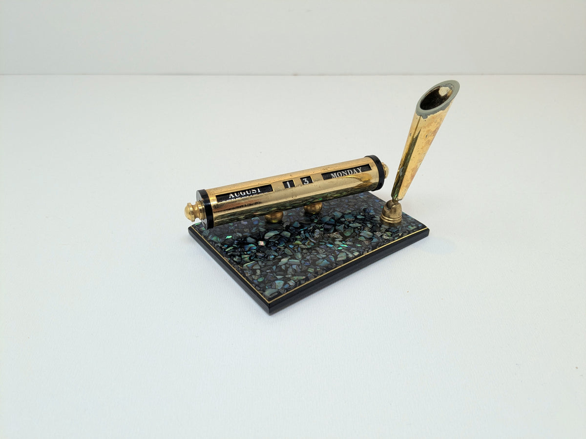 Perpetual Office Calendar Desk Accessory | Abalone Paua Shell New Zeland