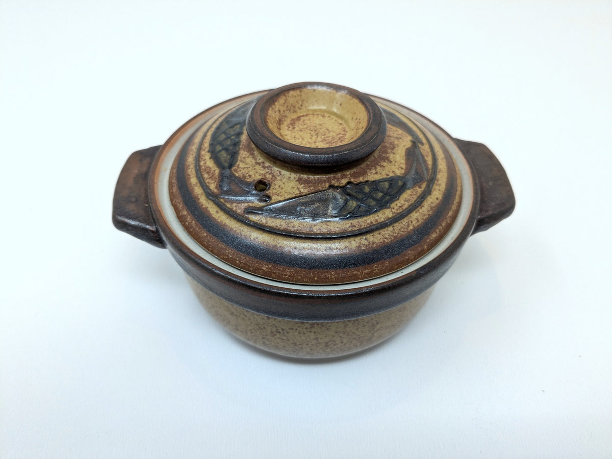 Vintage Otagiri Stoneware Casserole with Koi Fish Design