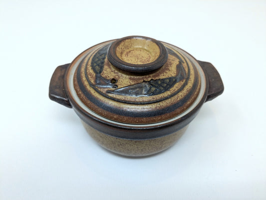 Vintage Otagiri Stoneware Casserole with Koi Fish Design