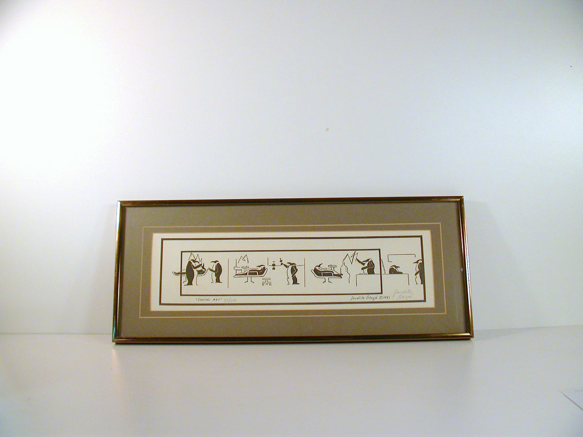 Vintage Pacolito Berge "Dental Art" 1980's Limited Edition Serigraph Print, Framed and Matted Original Serigraph Print