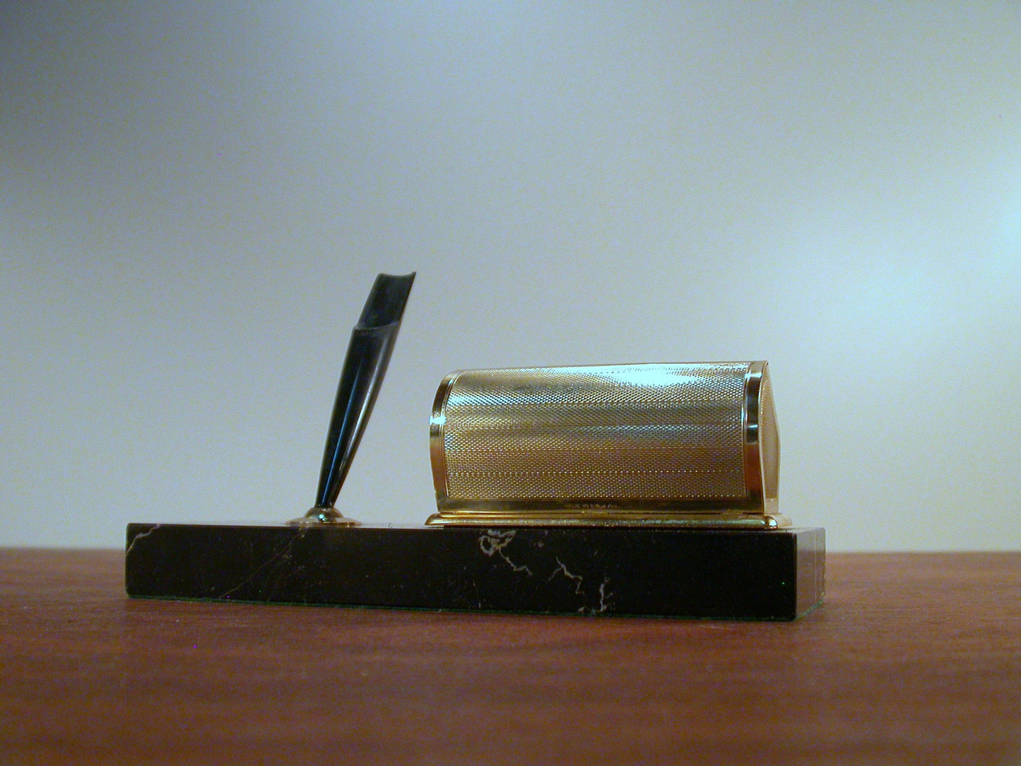 Black Marble, Desk Calendar and Pen Holder, Vintage Office Supply