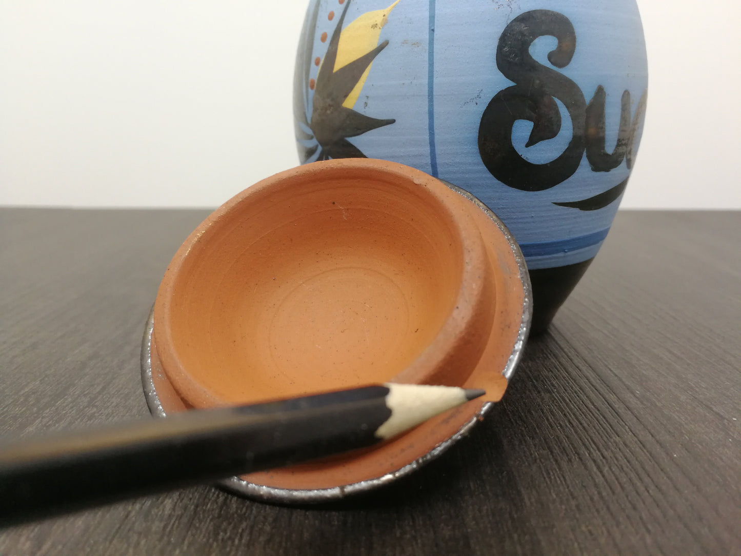 Priddoes Studio Pottery Sugar Bowl | Colourful 1960's Red Clay Pottery with Handpainted Design