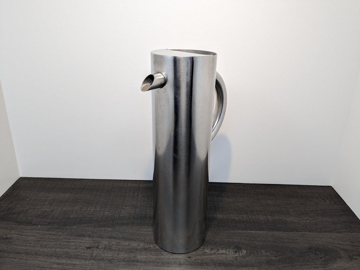 Stainless Steel Modernist Water Pitcher | Streamlined Tall Narrow Liquid Dispenser | Vintage Barware