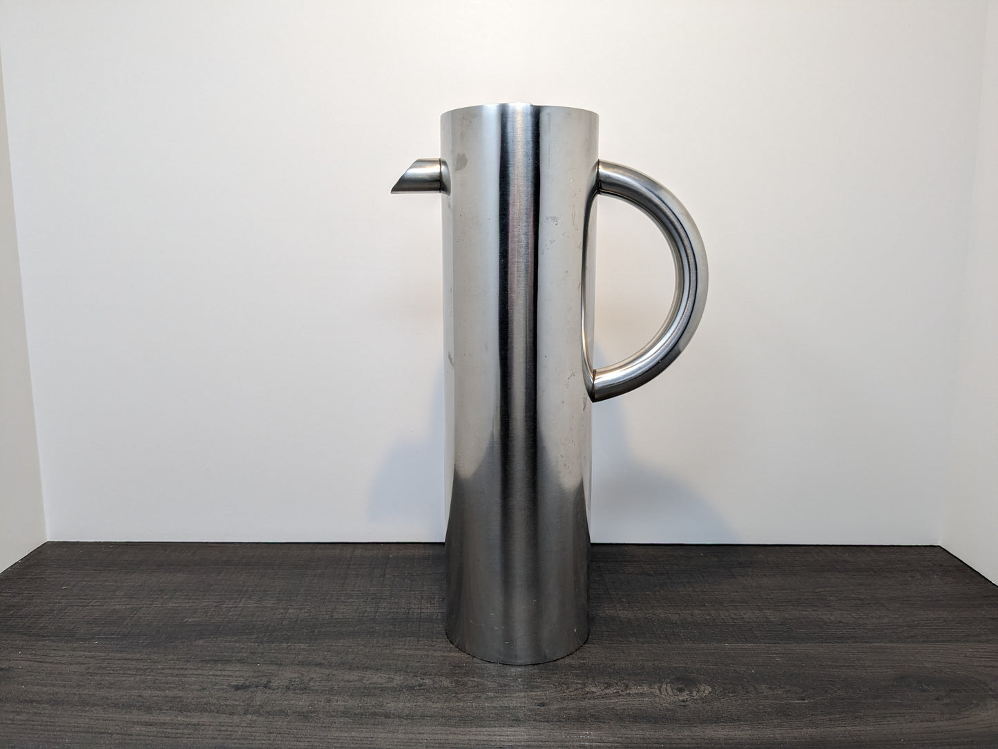 Stainless Steel Modernist Water Pitcher | Streamlined Tall Narrow Liquid Dispenser | Vintage Barware