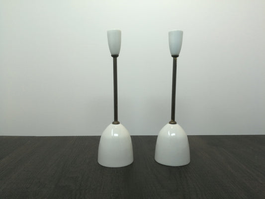 Stilnovo Candle Stands Porcelain and Brass Italy